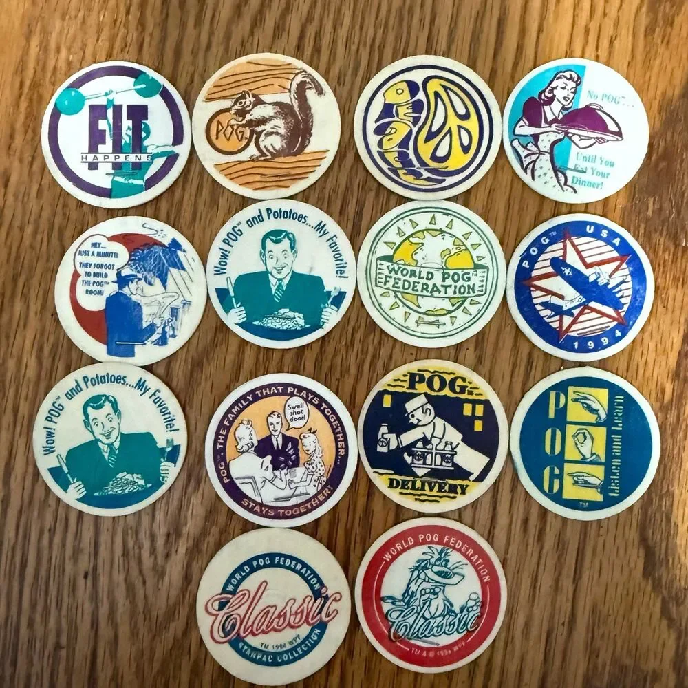 Lot of 14 Hawaii Milk Caps Pogs Vintage 90s Hawaiian Advertising Game 1993